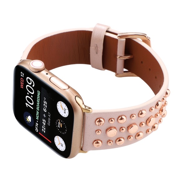 Pink Studded Leather Punk Rock Apple Watchband - Picture 3 of 15